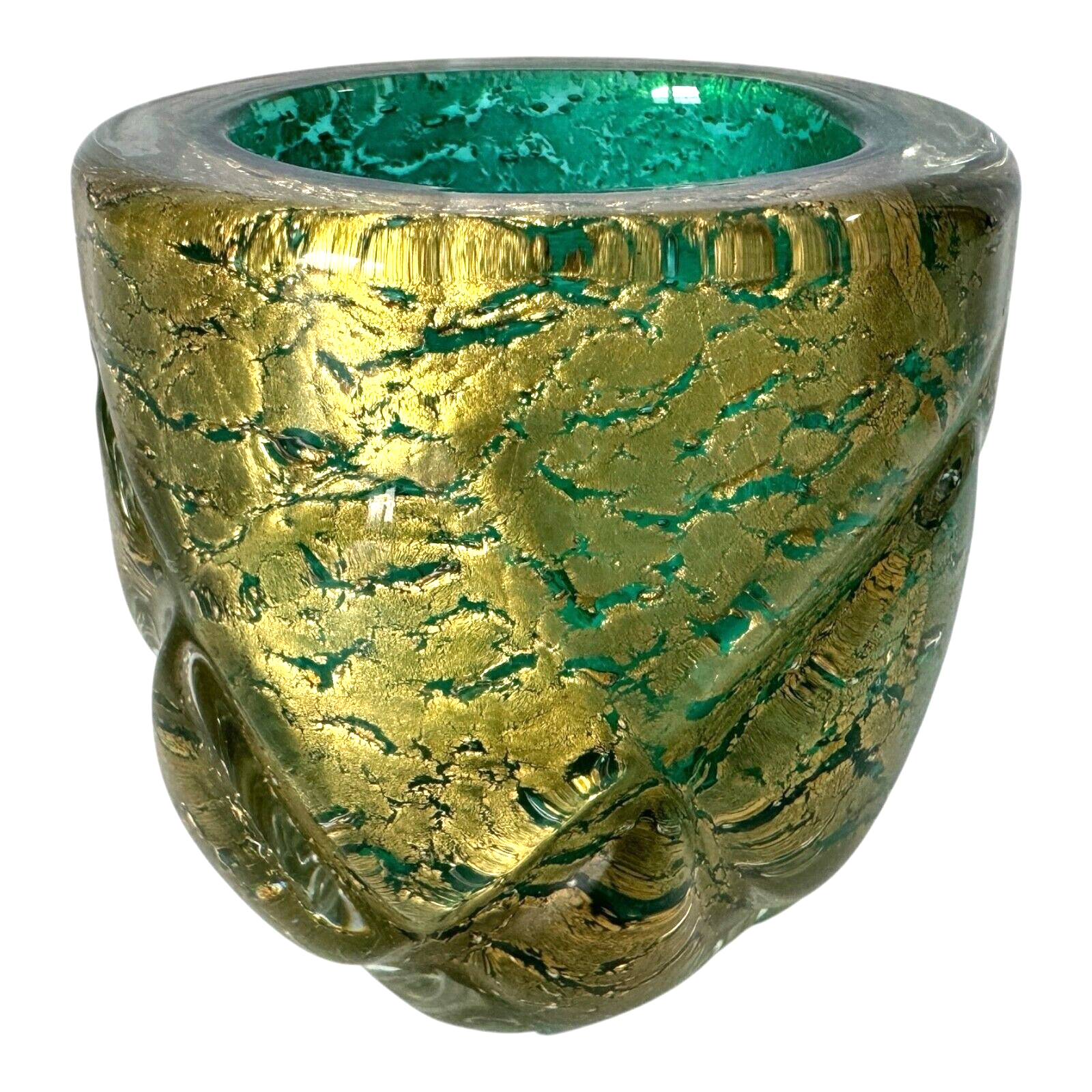Vintage Murano Gold Leaf Green Glass Decorative Pocket Vase - Attr. to Seguso