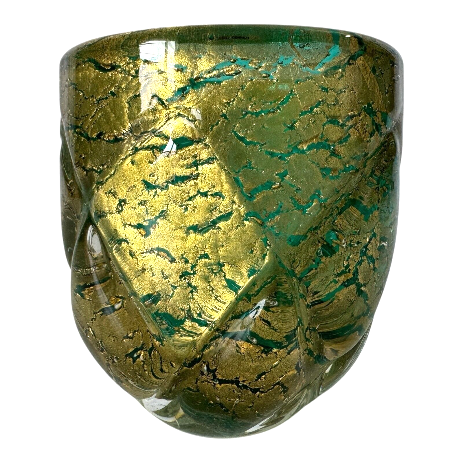 Vintage Murano Gold Leaf Green Glass Decorative Pocket Vase - Attr. to Seguso