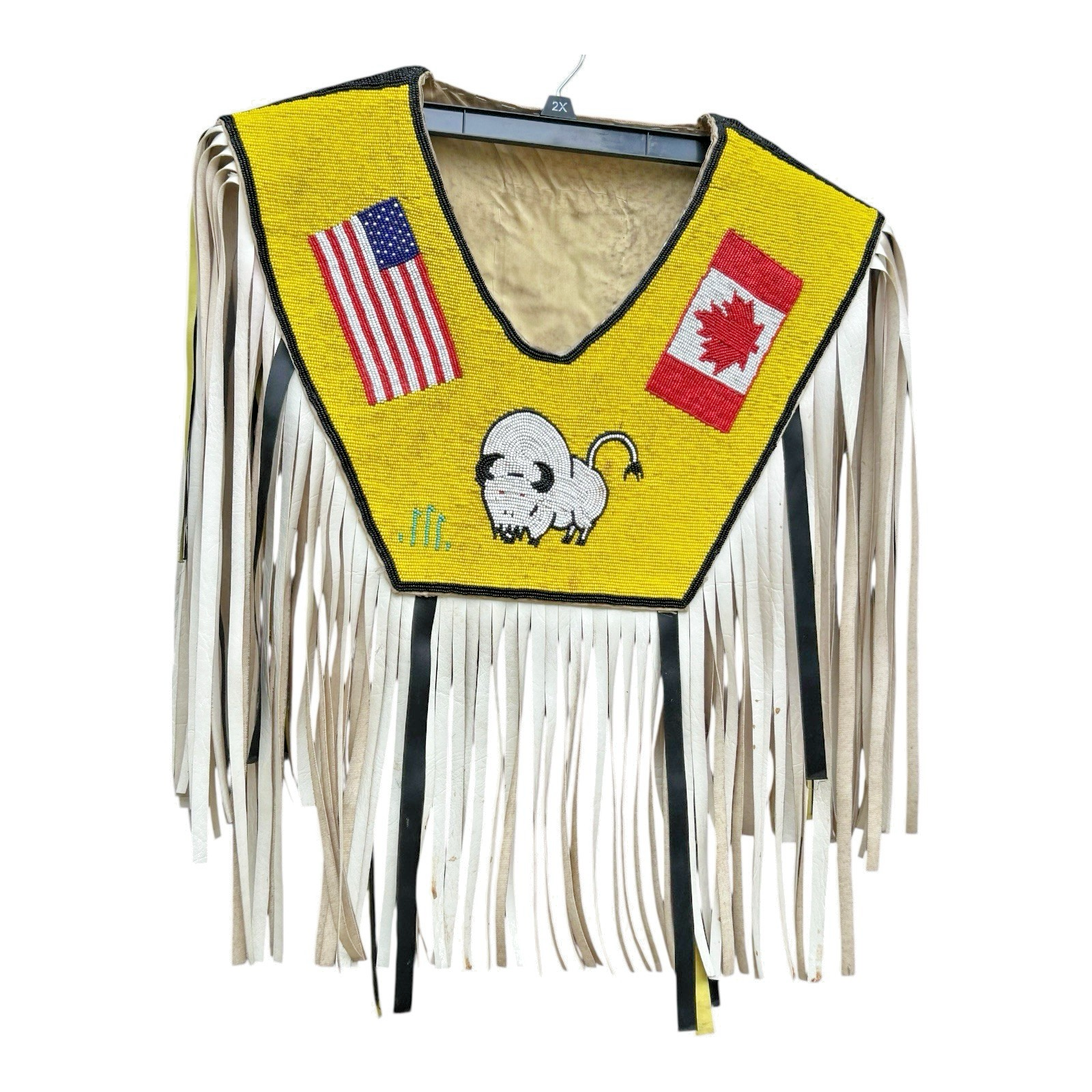 Vintage Native American Beaded Powwow Vest Regalia Buffalo Fringe, US / Canada