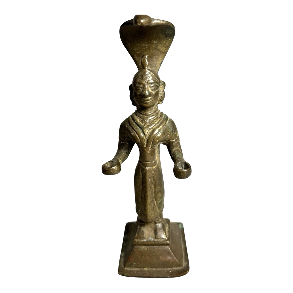 Antique Indian Brass Hindu Deity Cobra Snake Figure Sculpture Incense Holder