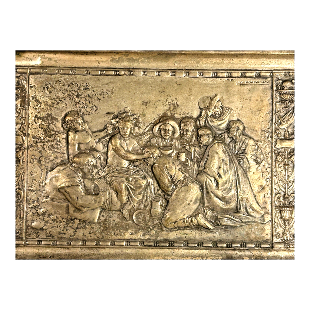 Antique Repousse Copper Relief Plaque Classical Figural Scene Wall Hanging