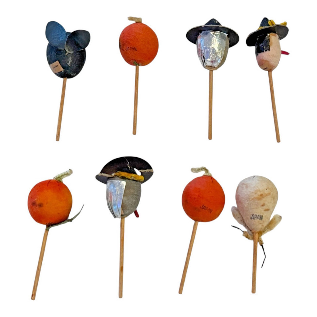 Vintage Japan Spun Cotton Halloween Cupcake Picks (Set of 8)