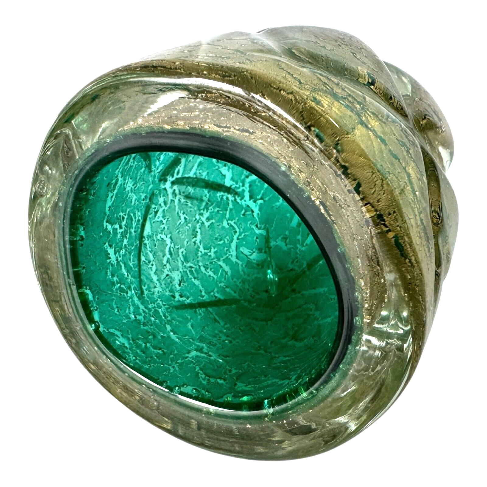 Vintage Murano Gold Leaf Green Glass Decorative Pocket Vase - Attr. to Seguso