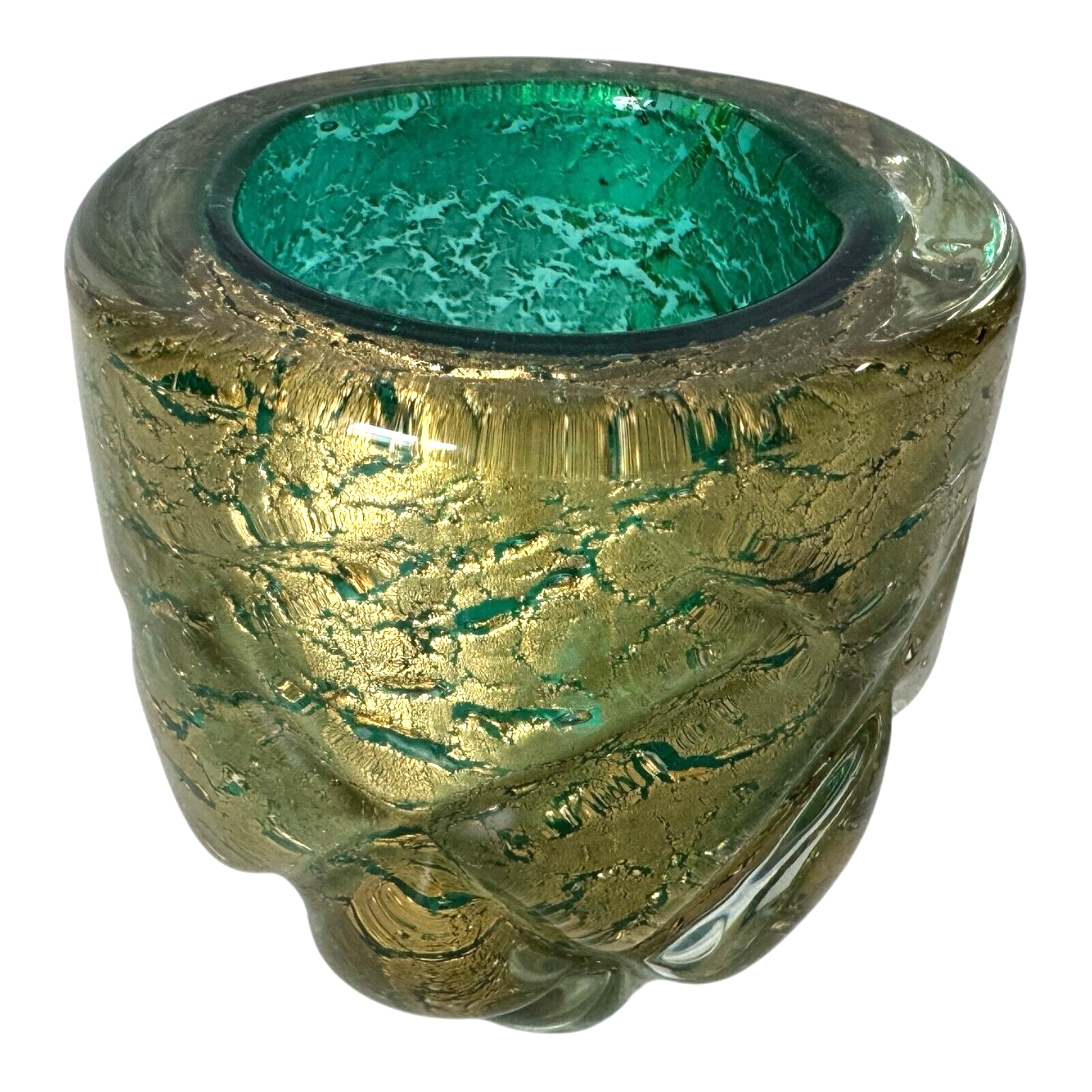 Vintage Murano Gold Leaf Green Glass Decorative Pocket Vase - Attr. to Seguso