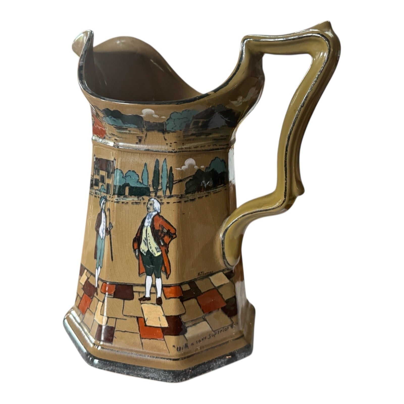 Antique 1925 Buffalo Pottery Deldare Ware "Ye Village Street" Pitcher