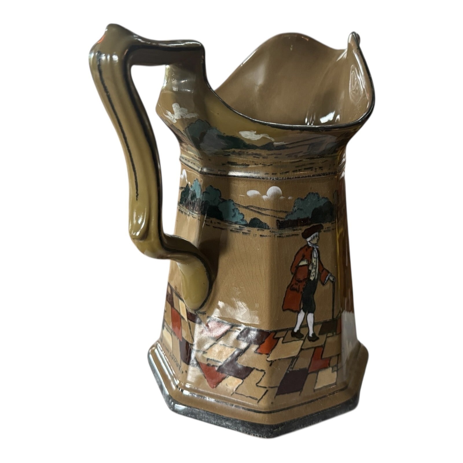 Antique 1925 Buffalo Pottery Deldare Ware "Ye Village Street" Pitcher