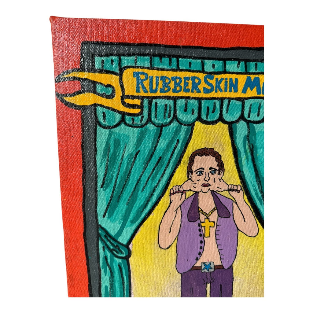 Vintage Carnival Sideshow Banner Style Folk Art Oil Painting - Signed Don Leslie