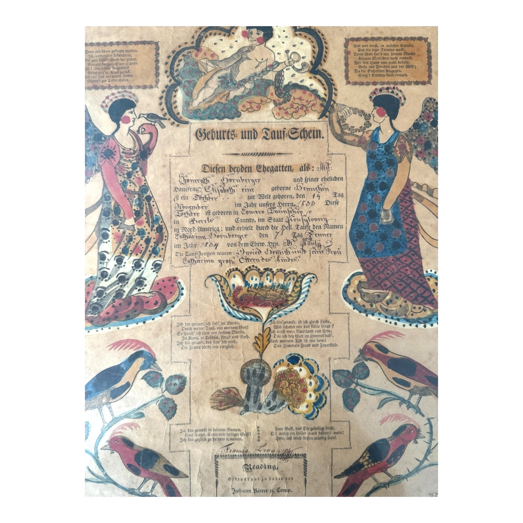 Antique Early 1800s Pennsylvania German Fraktur Birth & Baptismal Certificate