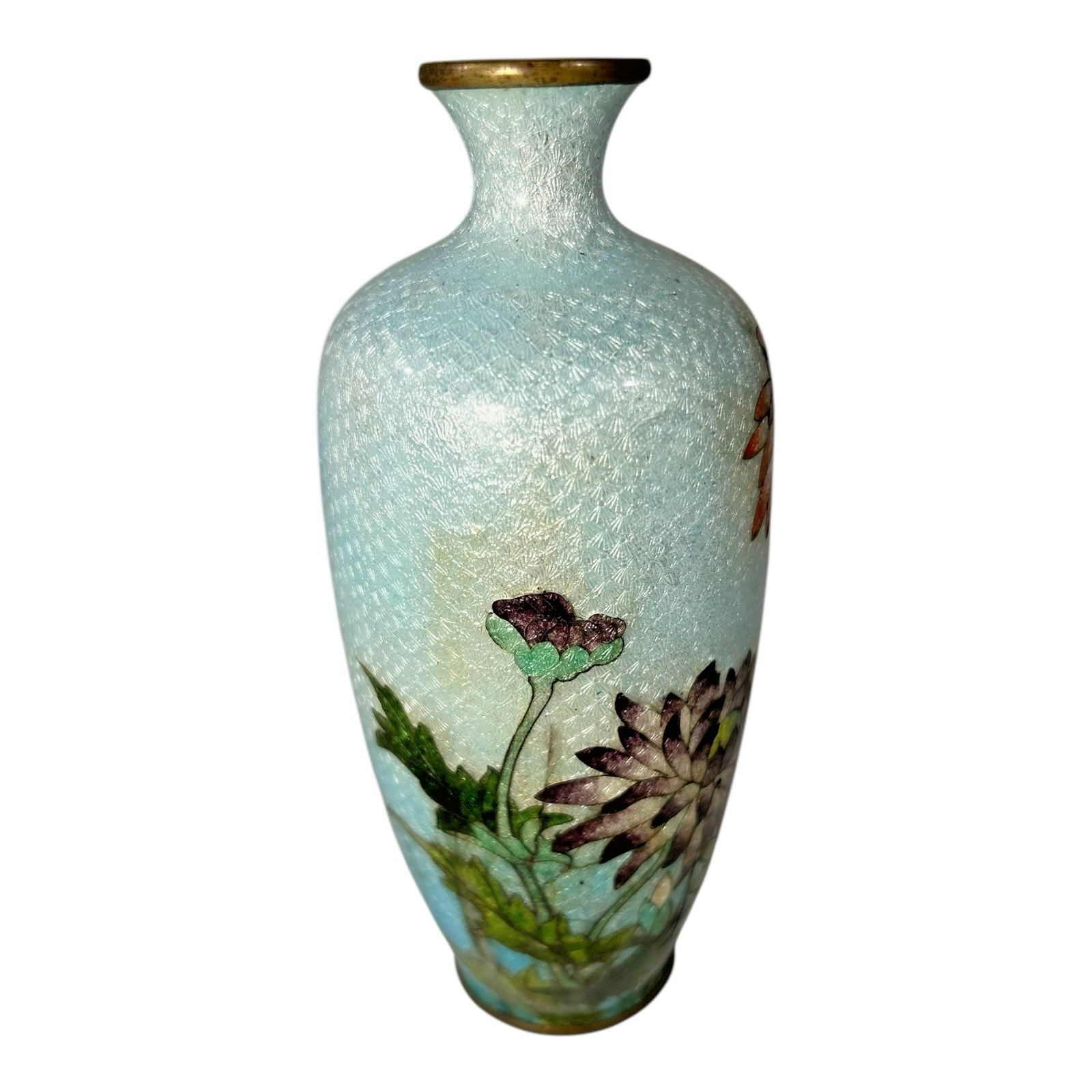 Antique Meiji Era Japanese Ginbari Cloisonne Floral Vase