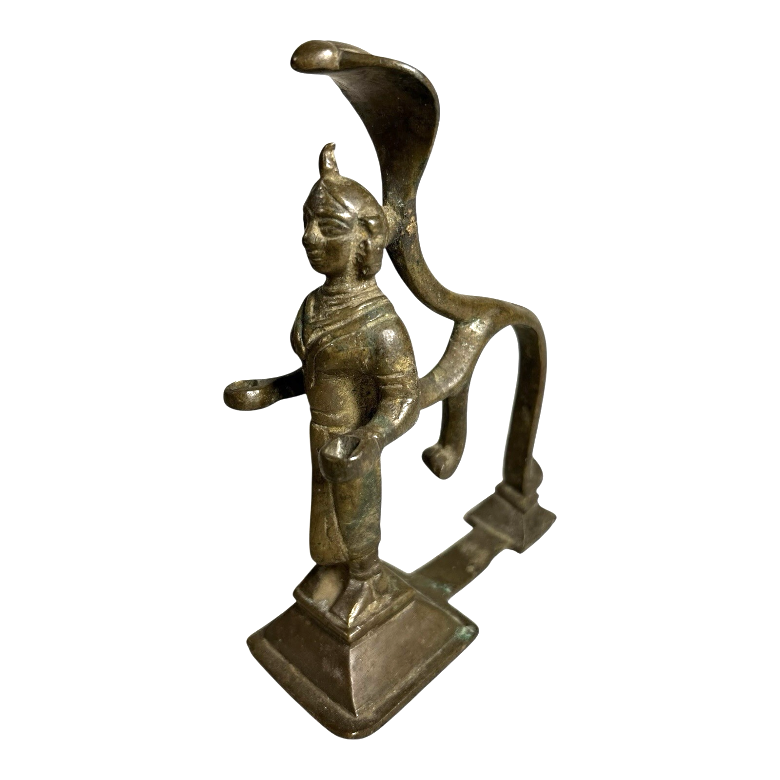 Antique Indian Brass Hindu Deity Cobra Snake Figure Sculpture Incense Holder