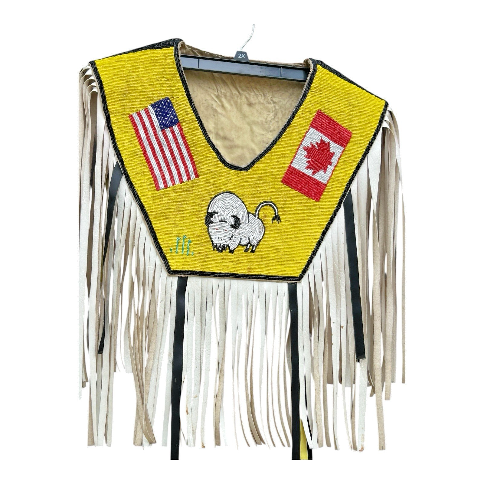 Vintage Native American Beaded Powwow Vest Regalia Buffalo Fringe, US / Canada