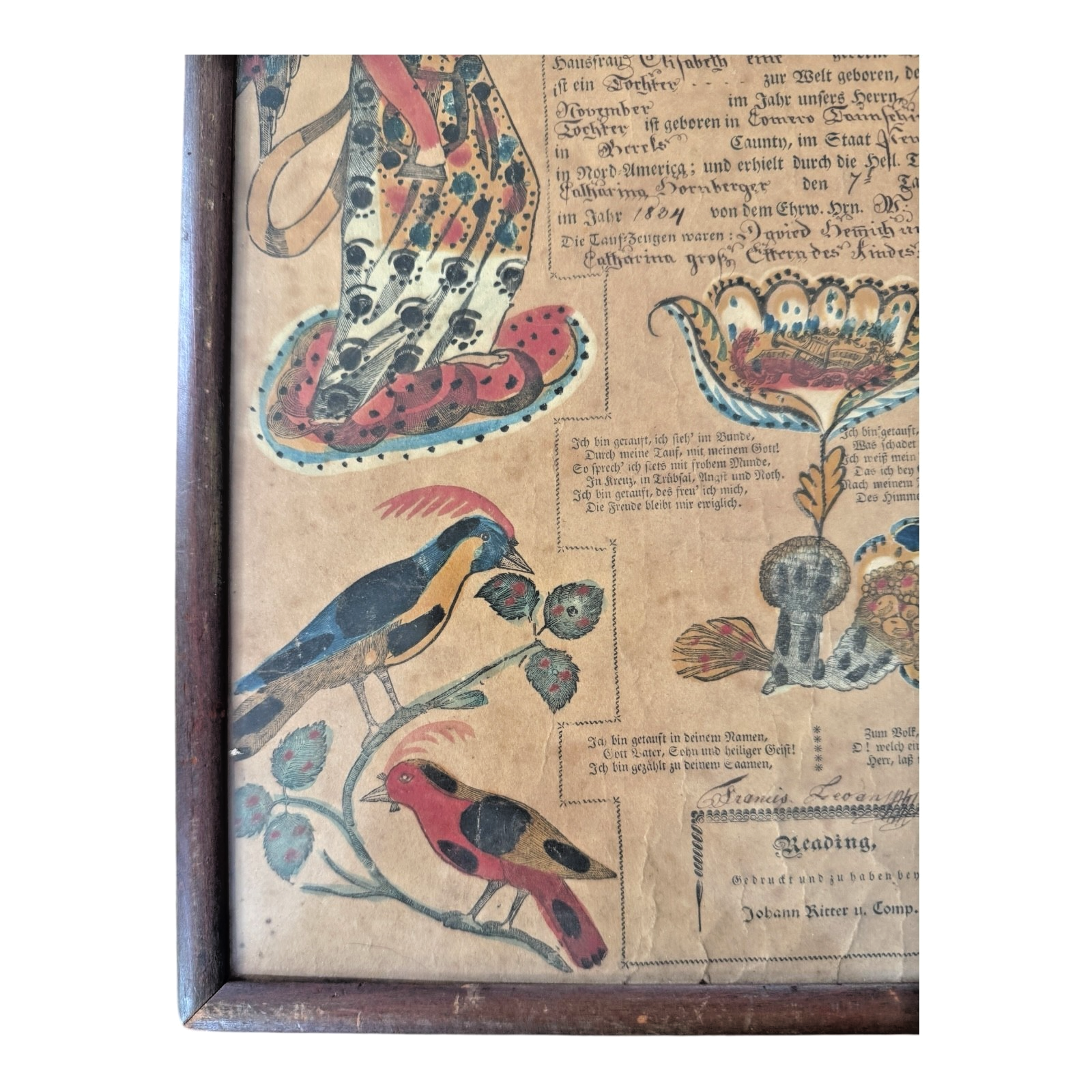 Antique Early 1800s Pennsylvania German Fraktur Birth & Baptismal Certificate