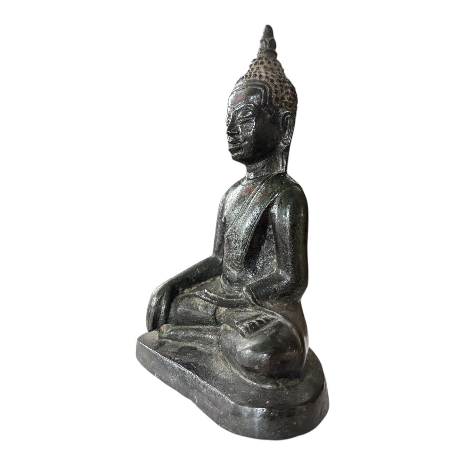 Antique Thai Burmese Bronze Seated Buddha Statue - Mon Period Style