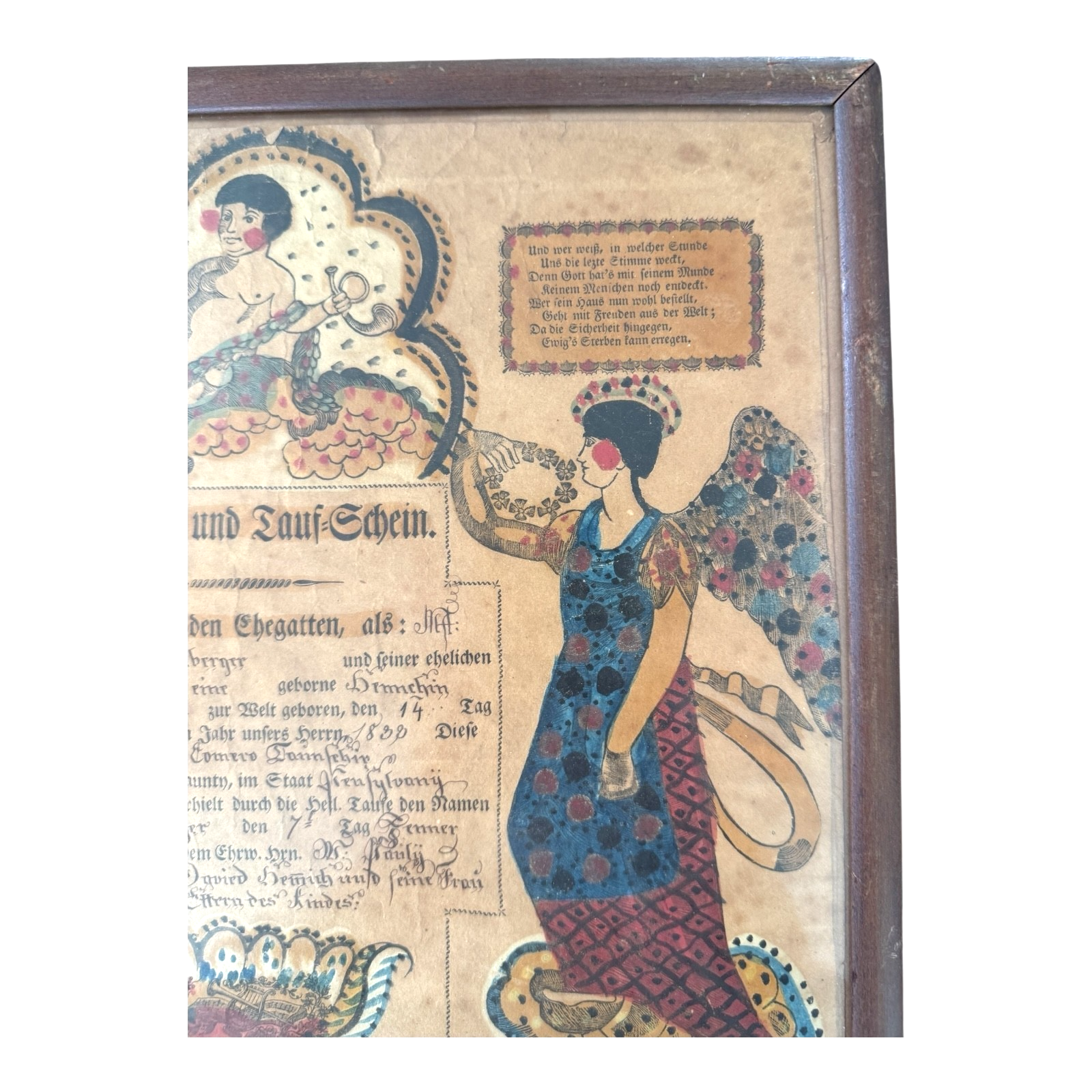 Antique Early 1800s Pennsylvania German Fraktur Birth & Baptismal Certificate