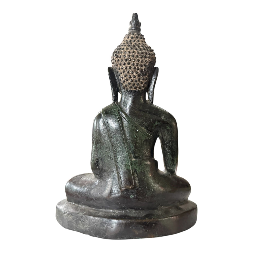 Antique Thai Burmese Bronze Seated Buddha Statue - Mon Period Style