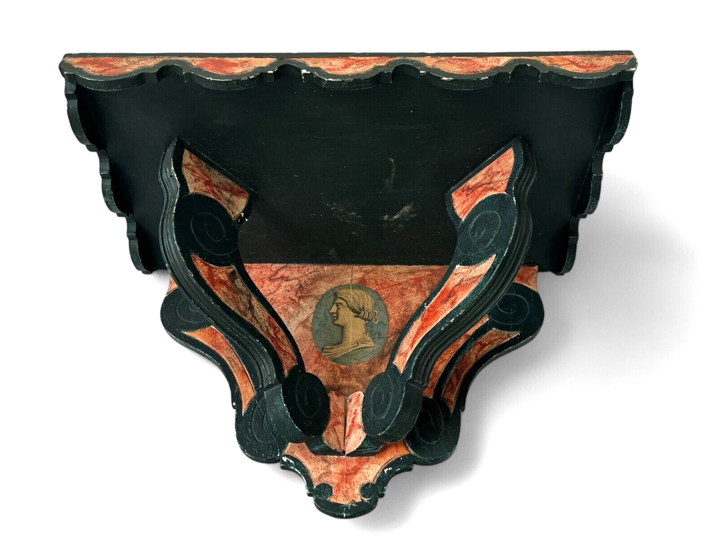 Antique Continental Neoclassical Portrait Faux Marble Wall Bracket Shelf