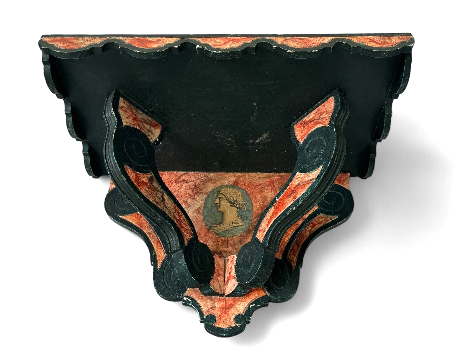 Antique Continental Neoclassical Portrait Faux Marble Wall Bracket Shelf