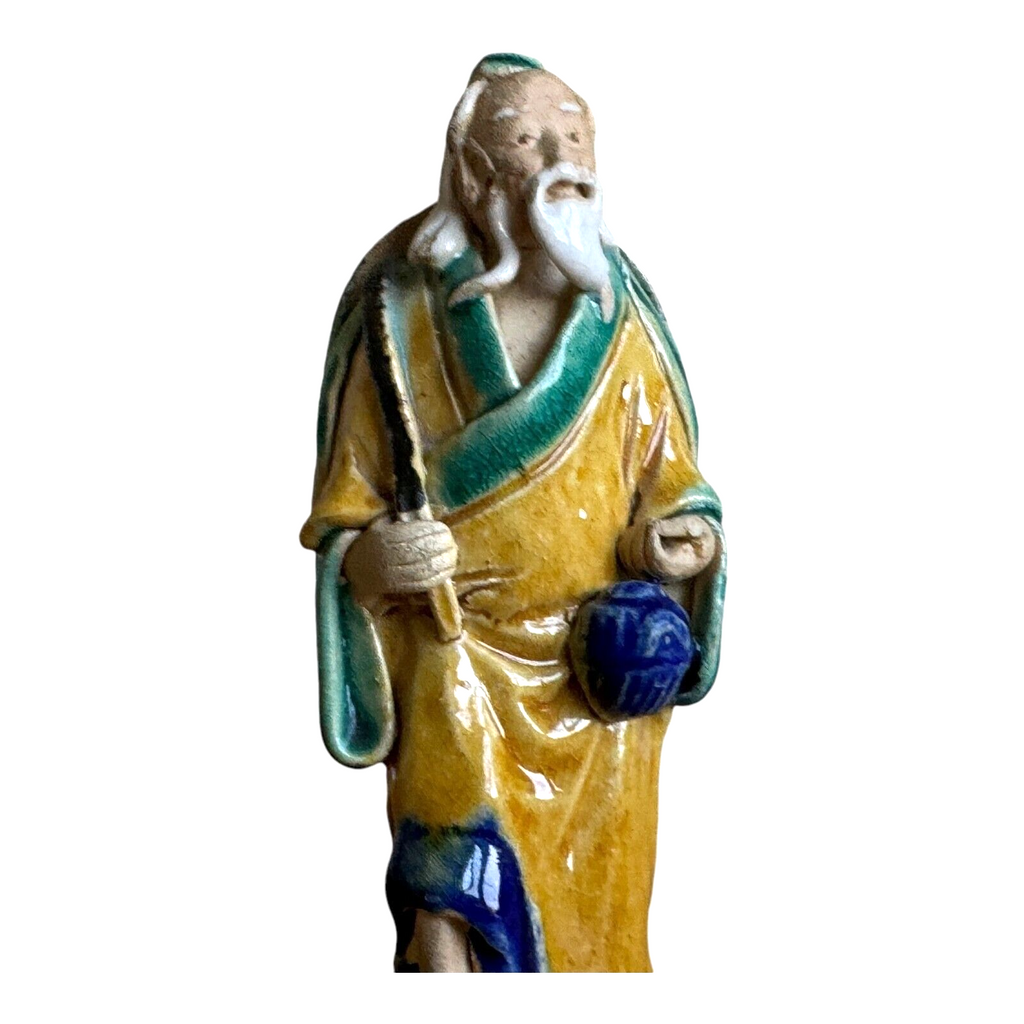 Antique Chinese Export Yellow Glazed Ceramic Pottery Mudman Figurine