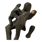 Vintage Native American Santa Clara Blackware Pottery Woman Figurine - Signed