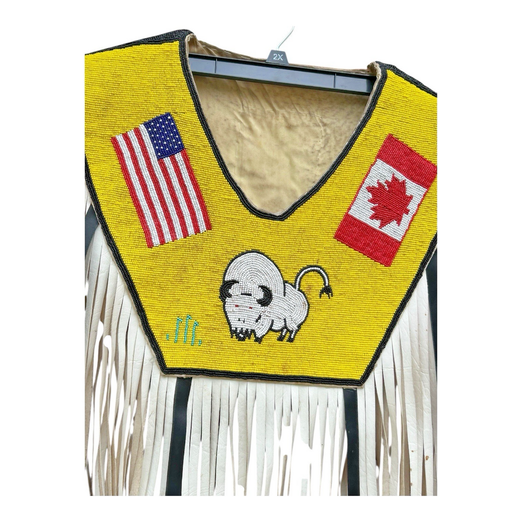 Vintage Native American Beaded Powwow Vest Regalia Buffalo Fringe, US / Canada