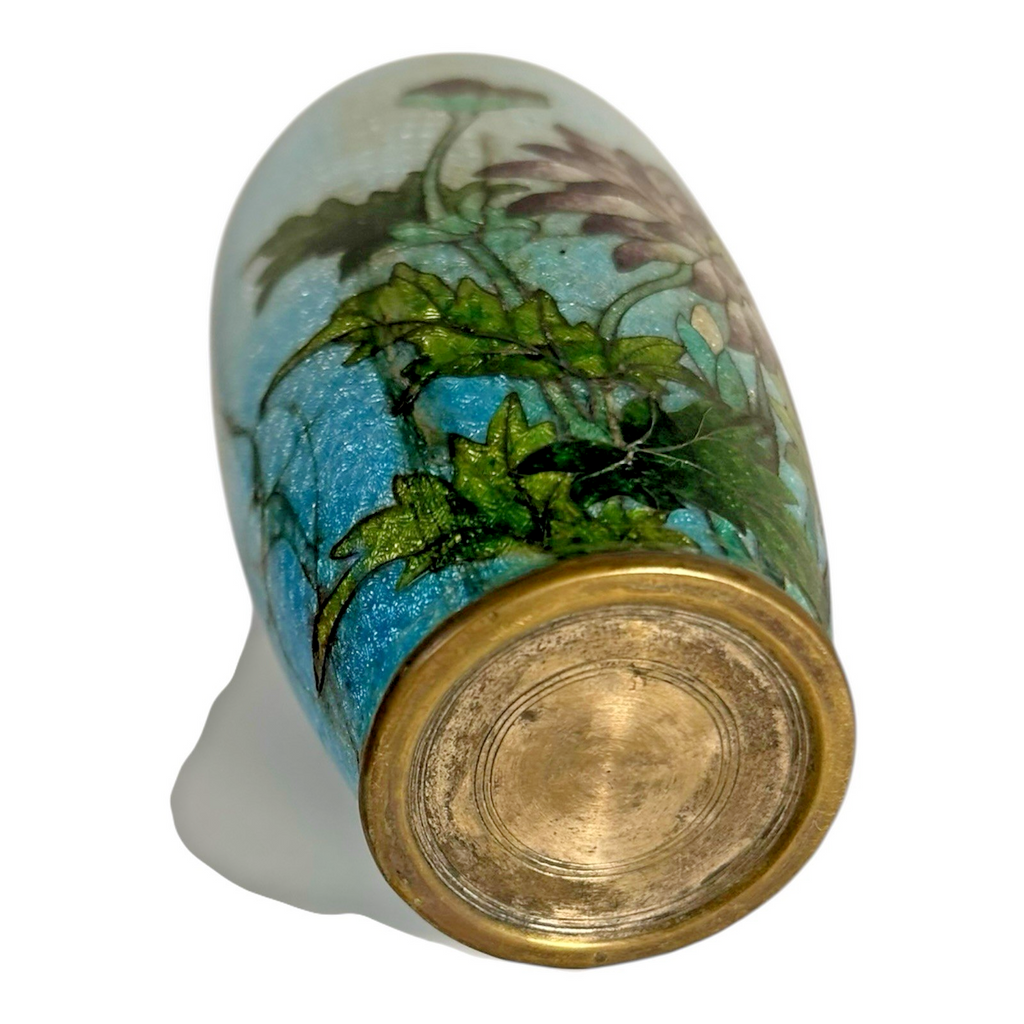 Antique Meiji Era Japanese Ginbari Cloisonne Floral Vase