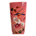 Antique French Painted Floral Opaline Pink Glass Vase (Cipher)
