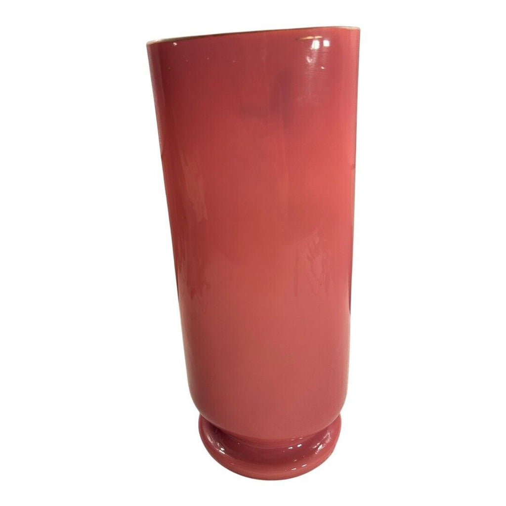 Antique French Painted Floral Opaline Pink Glass Vase (Cipher)