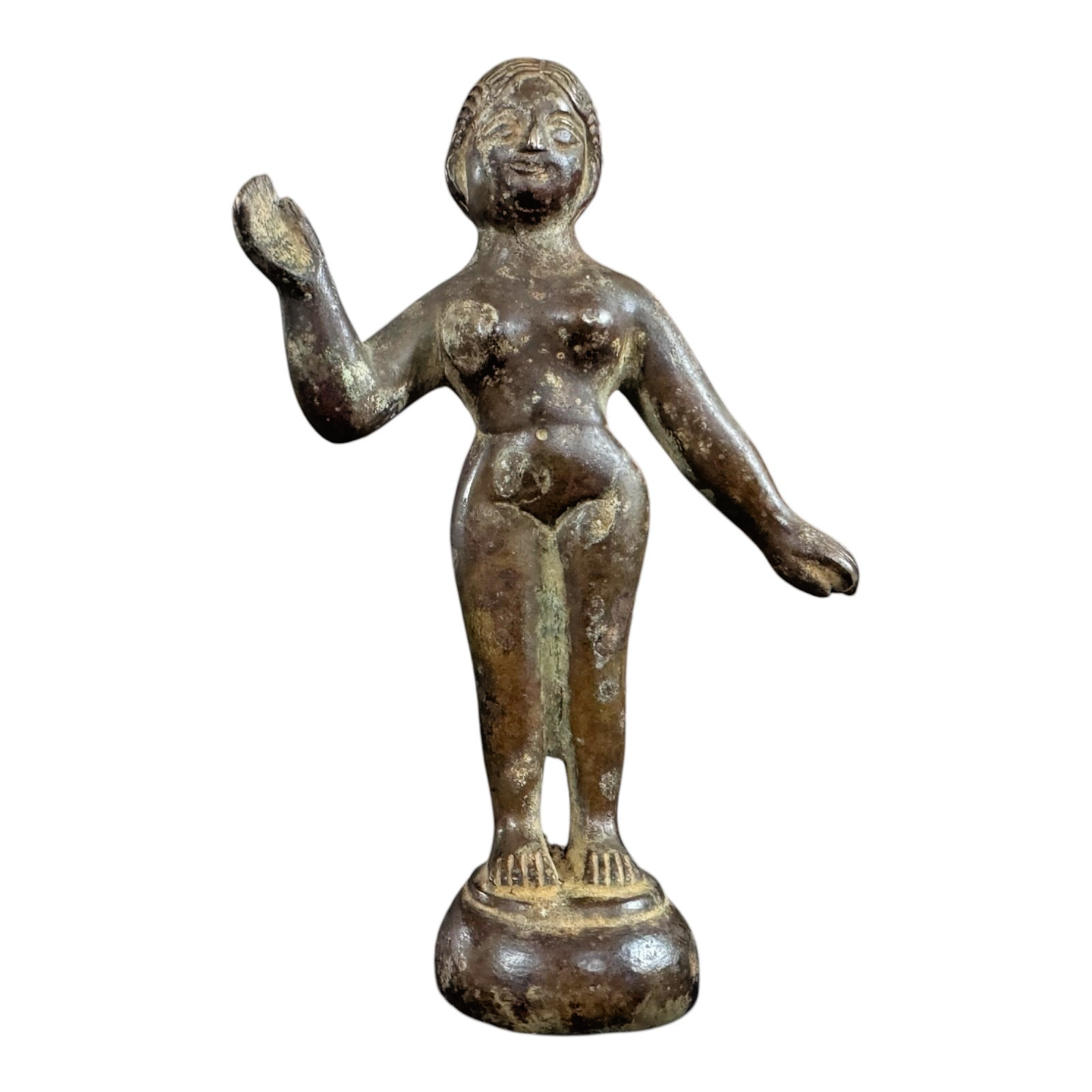 Antique Indian Bronze Standing Female Woman Figure Sculpture