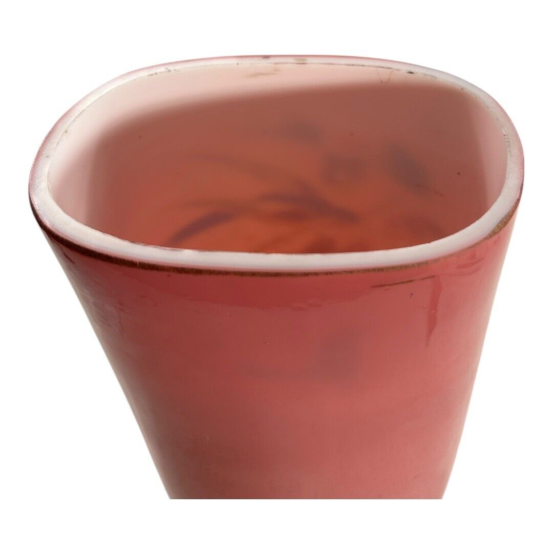 Antique French Painted Floral Opaline Pink Glass Vase (Cipher)