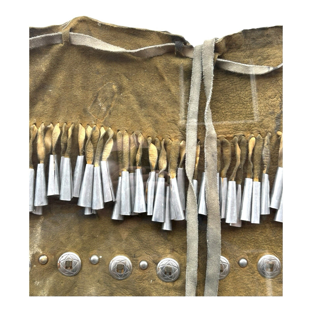 Vintage Native American Apache Deer Hide Dance Kilt with Cones Conchas - Framed