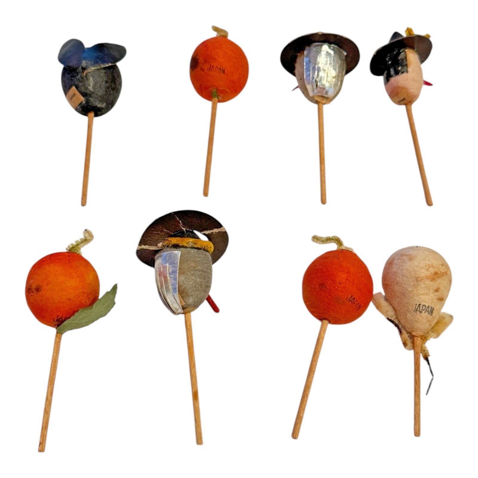 Vintage Japan Spun Cotton Halloween Cupcake Picks (Set of 8)