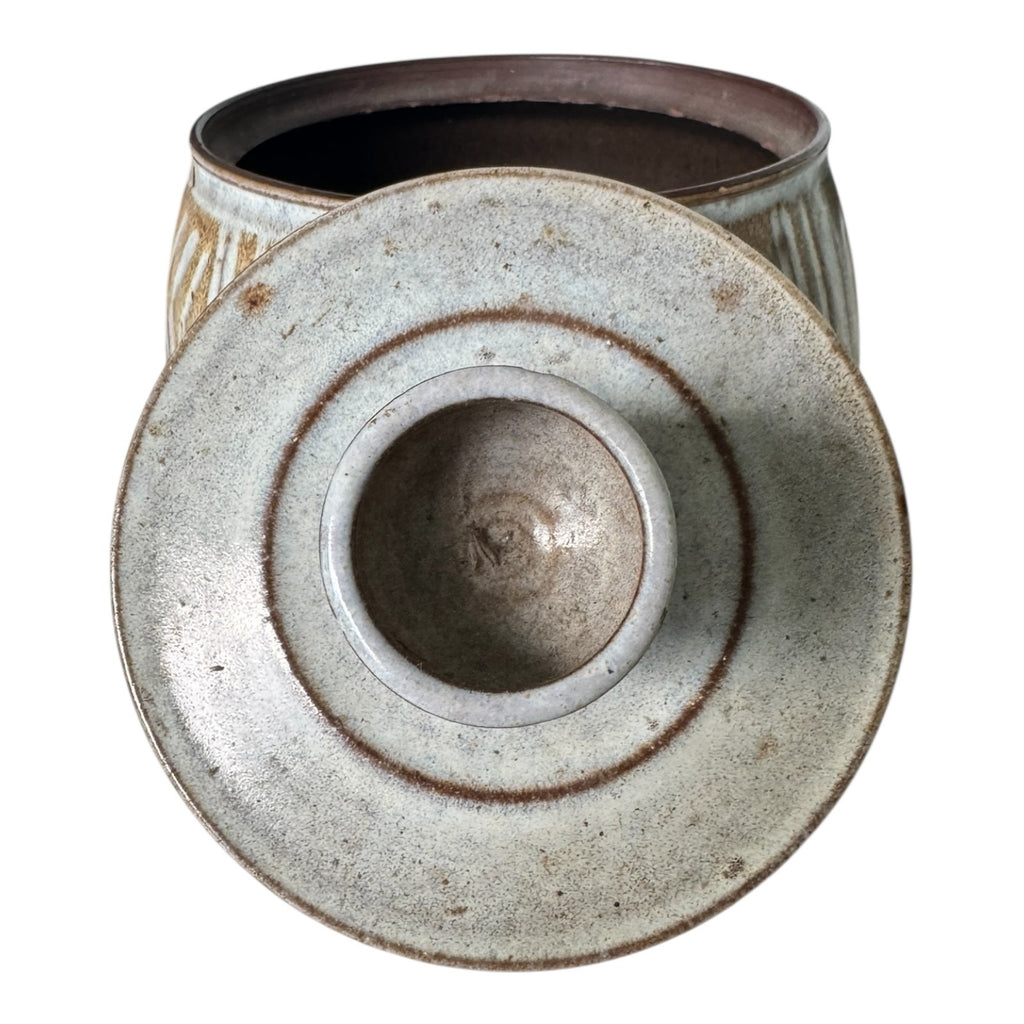 Vintage Studio Art Stoneware Pottery Lidded Jar - Signed Barrou