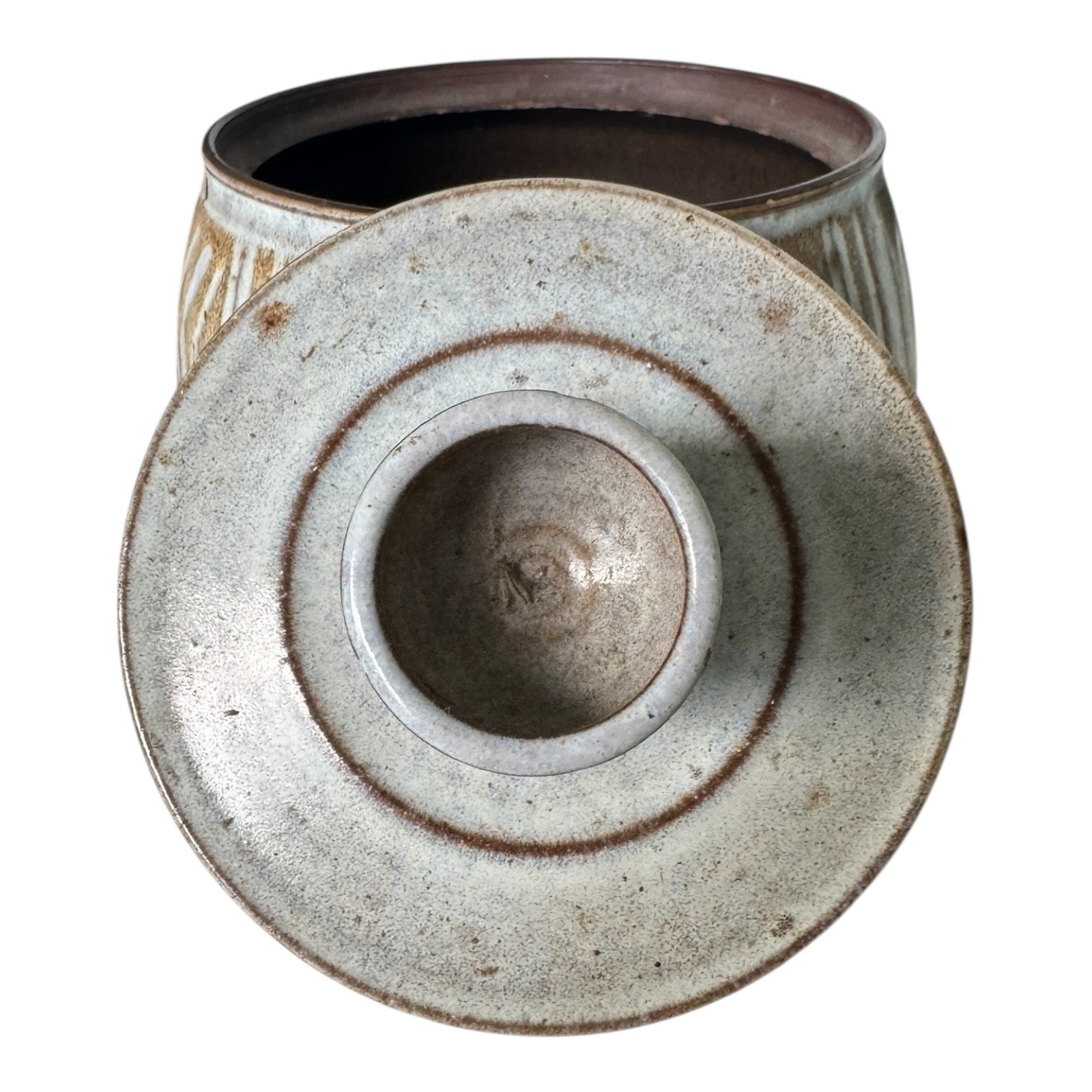 Vintage Studio Art Stoneware Pottery Lidded Jar - Signed Barrou