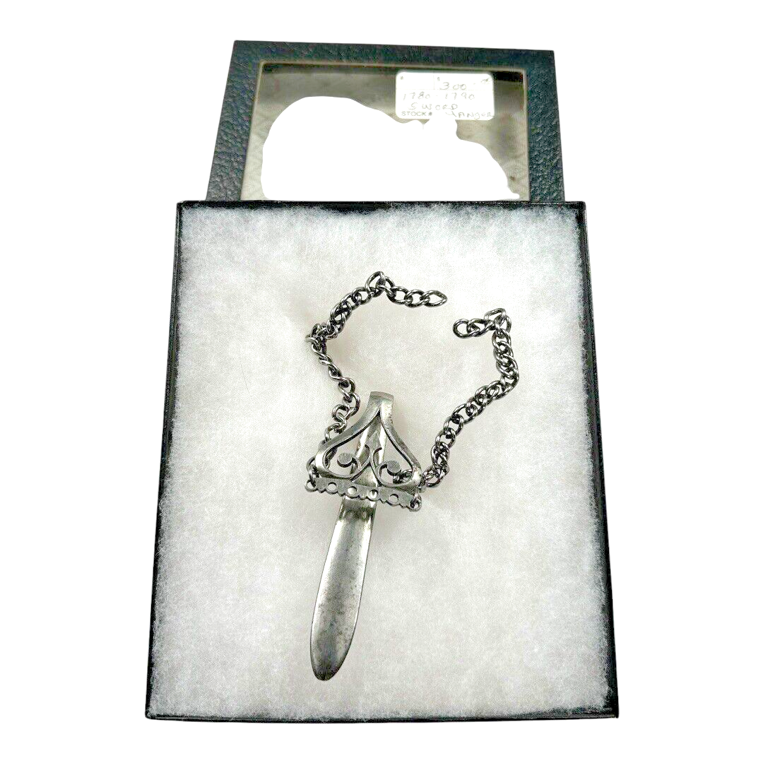 Antique Savory Miniature Sword Chatelaine Fob with Chain