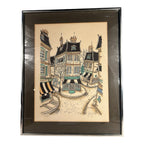 Vintage French Village Lithograph by Jacquest AKA Tom Wood Framed and Matted