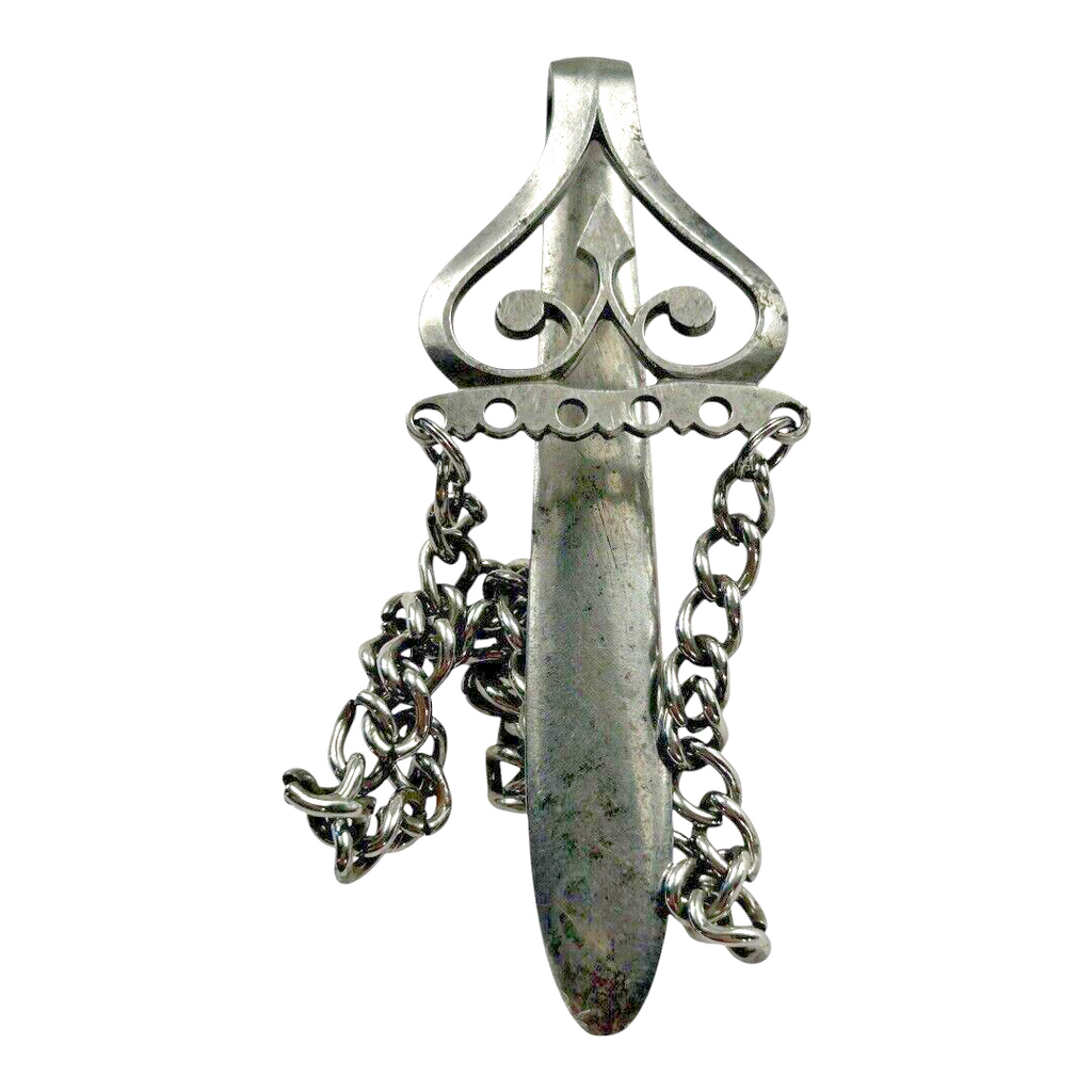 Antique Savory Miniature Sword Chatelaine Fob with Chain