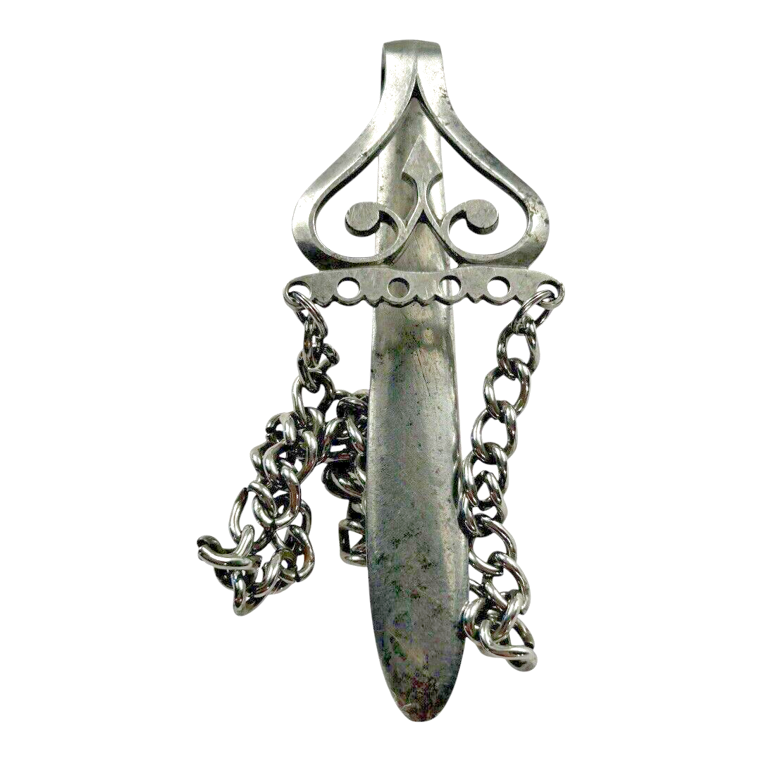 Antique Savory Miniature Sword Chatelaine Fob with Chain