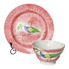 Antique Staffordshire Red Peafowl Spatterware Spongeware Cup & Saucer