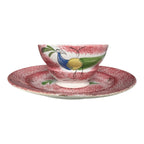 Antique Staffordshire Red Peafowl Spatterware Spongeware Cup & Saucer