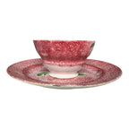 Antique Staffordshire Red Peafowl Spatterware Spongeware Cup & Saucer