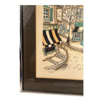 Vintage French Village Lithograph by Jacquest AKA Tom Wood Framed and Matted