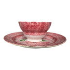 Antique Staffordshire Red Peafowl Spatterware Spongeware Cup & Saucer