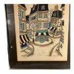 Vintage French Village Lithograph by Jacquest AKA Tom Wood Framed and Matted