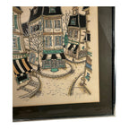 Vintage French Village Lithograph by Jacquest AKA Tom Wood Framed and Matted