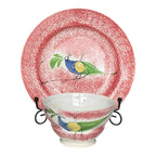 Antique Staffordshire Red Peafowl Spatterware Spongeware Cup & Saucer