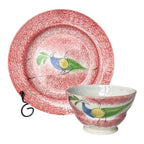 Antique Staffordshire Red Peafowl Spatterware Spongeware Cup & Saucer