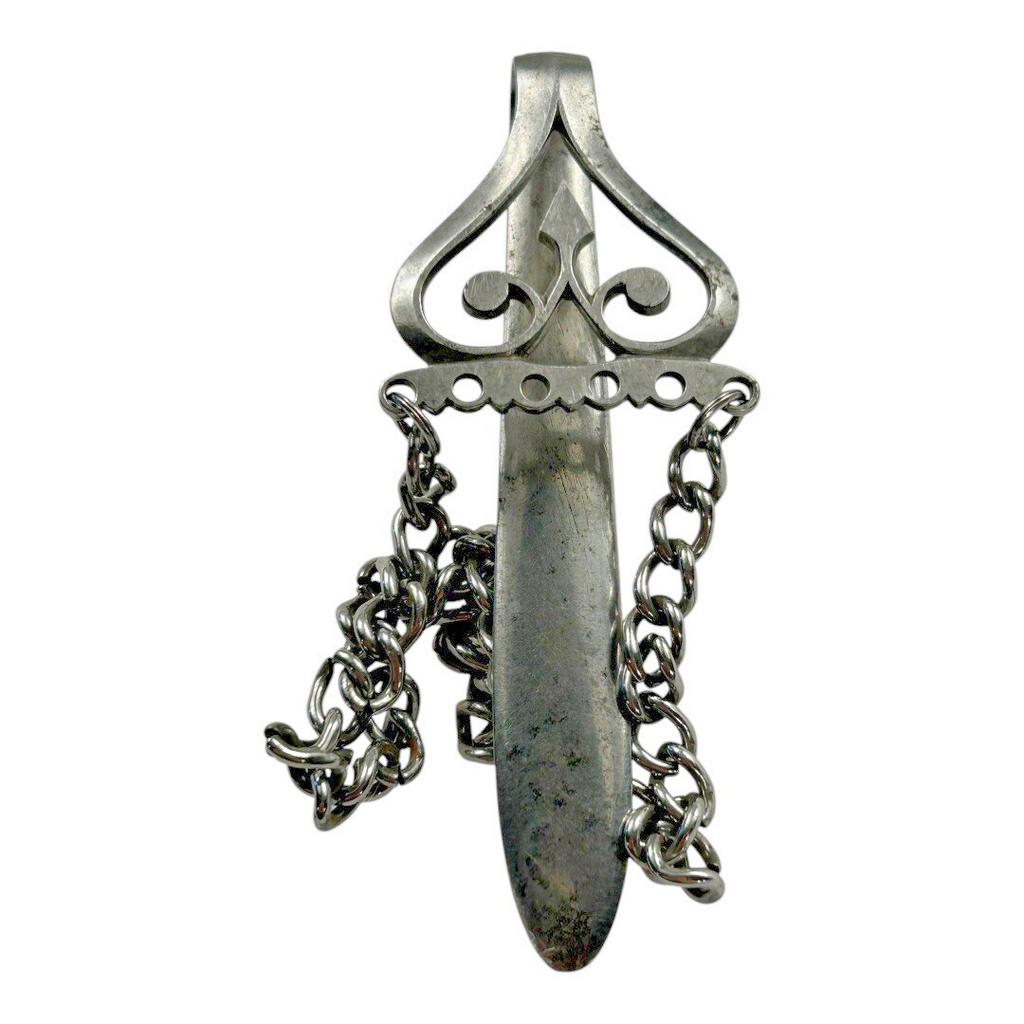 Antique Savory Miniature Sword Chatelaine Fob with Chain