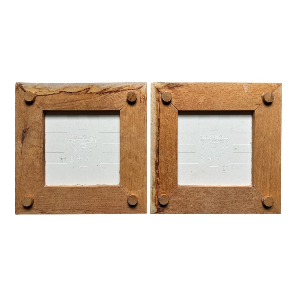 Vintage French Villeroy & Boch Breton Couple Folk Art Trivets - Framed Pair