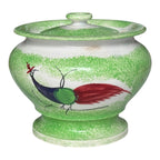 Antique Staffordshire Green Peafowl Spatterware Spongeware Lidded Sugar Bowl