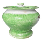 Antique Staffordshire Green Peafowl Spatterware Spongeware Lidded Sugar Bowl